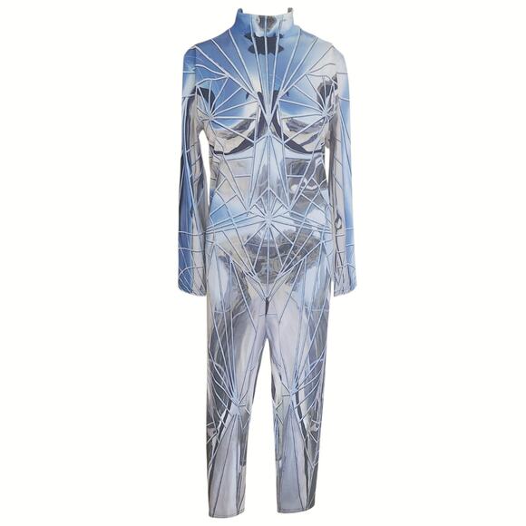 BADINKA You Reflect Costume printed graphic bodycon futuristic bodysuit Size XL - Picture 1 of 9